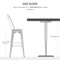 HOMCOM Set 4 Scaune Înalte Ergonomice cu Spătar Detașabil și Suport pentru Picioare, 44x53x116 cm, Alb(m-7)