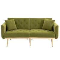 3-Sitzer-Sofa in Samtoptik, verstellbares Schlafsofa, bequem zum Sitzen oder Schlafen, für Wohnzimmer und Schlafzimmer, 162x78x80 cm, Olivgrün(m-11)