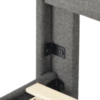 Letto Singolo con Rete a Doghe e Imbottito Testiera, Tessuto in Lino, Design Moderno, senza Materasso, 209x96x111 cm, Grigio Scuro(m-8)