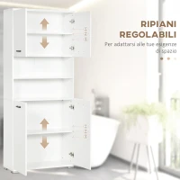 kleankin Mobile Bagno in Truciolato Bianco con 2 Armadietti con Ante e 2 Ripiani Aperti, 80x33.5x190 cm(m-5)