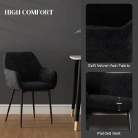 HOMCOM Set 2 Scaune Tapițate în Stil Nordic cu Brațe și Picioare din Oțel pentru Sufragerie, 54x57x80 cm, Negru(m-5)