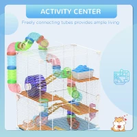 PawHut 5 Tier Hamster Cage Carrier Habitat w/ Exercise Wheels, Tunnel, Light Blue(m-4)