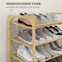 HOMCOM Regał na buty z bambusa, wysokość półki 15,5 cm, projekt z listwami dla wentylacji, 76 x 33 x 67 cm, efekt drewna naturalnego(m-5)