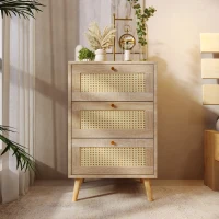 Cassettiera in rattan con 3 cassetti, per Camera da letto, 79,5x48,6x48,5 cm, Colore Naturale(m-1)