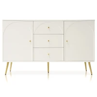 Credenza Moderna Elegante con 2 Ante e 3 Cassetti, per camera da letto soggiorno, Bianco Crema(m-2)