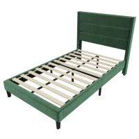 Letto Singolo con Rete a Doghe, Design Moderno, Testiera Imbottita in Velluto, Piedini Antiscivolo, 96x209x111 cm, Verde(m-11)