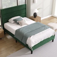 Letto Singolo con Rete a Doghe, Design Moderno, Testiera Imbottita in Velluto, Piedini Antiscivolo, 96x209x111 cm, Verde(m-4)