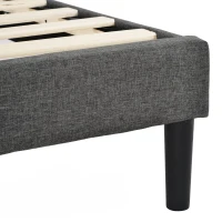 Letto Singolo con Rete a Doghe e Imbottito Testiera, Tessuto in Lino, Design Moderno, senza Materasso, 209x96x111 cm, Grigio Scuro(m-9)