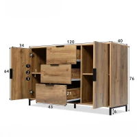 Credenza con 2 porte e 3 cassetti, mobile alto per camera da letto & tutti gli ambienti, 120x40x76 cm, Colore naturale(m-3)