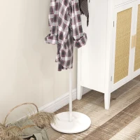 HOMCOM Cuier Vertical Autoportant cu 6 Cârlige în Formă de Disc și Bază din Ardezie, Ø32x171 cm, Alb(m-6)