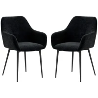 HOMCOM Set 2 Scaune Tapițate în Stil Nordic cu Brațe și Picioare din Oțel pentru Sufragerie, 54x57x80 cm, Negru(m-10)
