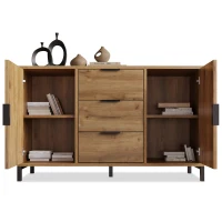 Credenza con 2 porte e 3 cassetti, mobile alto per camera da letto & tutti gli ambienti, 120x40x76 cm, Colore naturale(m-11)