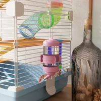 PawHut 5 Tier Hamster Cage Carrier Habitat w/ Exercise Wheels, Tunnel, Light Blue(m-9)