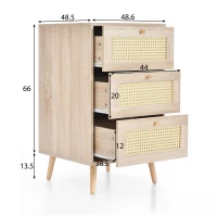 Plus élégant Armoire à tiroirs en rotin avec 3 tiroirs, protection contre la poussière, 79,5x48,6x48,5 cm pour Chambre à coucher, Couleur Naturelle(m-3)