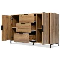 Credenza con 2 porte e 3 cassetti, mobile alto per camera da letto & tutti gli ambienti, 120x40x76 cm, Colore naturale(m-12)