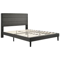 Struttura Letto Matrimoniale con Rete a Doghe e Piedini antiscivolo, Testiera Imbottita in Lino,140x200 Grigio Scuro(m-2)