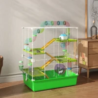 PawHut Hamster Cage w/ Water Bottle, Exercise Wheel, Tubes, Ramps - Green(m-10)