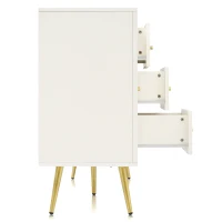 Credenza Moderna Elegante con 2 Ante e 3 Cassetti, per camera da letto soggiorno, Bianco Crema(m-8)