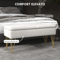 HOMCOM Panca Fondo Letto con Contenitore in Tessuto e Gambe in Acciaio, 100x40x49cm, Crema(m-4)