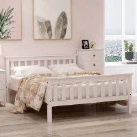 Letto Singolo dal Design Semplice, per Adulti e adolescenti, senza Materasso, 140x200 cm, Bianco(m-1)