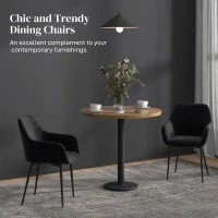 HOMCOM Set 2 Scaune Tapițate în Stil Nordic cu Brațe și Picioare din Oțel pentru Sufragerie, 54x57x80 cm, Negru(m-4)