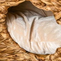 PawHut Drapak dla Kota z Wieżą, 3 Poziomy, Zdejmowane Poduszki, Otwory Drzwiowe, Hiacynt Wodny, Jasnobrązowy(m-7)