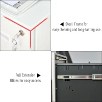 Vinsetto Mobile Steel File Cabinet, 2-Drawer Filing Cabinet, Vertical Lockable Home Office Organizer with Adjustable Partition for A4 Letter Size, White(m-6)