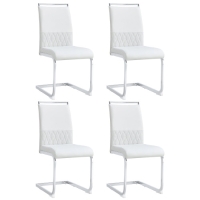 4-delige set moderne ergonomische eetkamerstoelen met hoge rugleuning, kunstleer en linnenlook stof, gewatteerde zit met 7 cm schuim, water- en vuilafstotend, kunststof anti-kras voetjes en metalen onderstel, zit 42X45 cm, 42X45X95 cm, wit