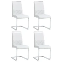 Set aus 4 modernen und ergonomischen Esszimmerstühlen mit hoher Rückenlehne aus Kunstleder und Stoff in Leinenoptik, Weiß(m-1)
