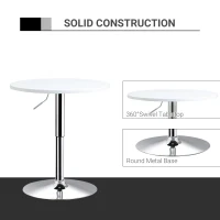 HOMCOM Bar Table Φ60cm Adjustable Height Round Bistro Table w/ Swivel Top Metal Frame Counter Surface Stylish Kitchen Conservatory White(m-5)