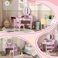 AIYAPLAY Kids Dressing Table Set Kids Make up Table with Stool and Mirror, Storage Drawers, Gift for Aged 3-8(m-7)