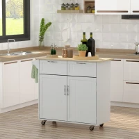 HOMCOM Carrello da Cucina Multiuso in Legno con 2 Cassetti, Armadietto e 4 Ruote, 104x46x91cm, Grigio(m-2)