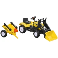 HOMCOM Tractor Copii cu Pedale și Remorcă Detașabilă pentru Copii de 3 Ani, Excavator și Jucărie, Galben(m-10)