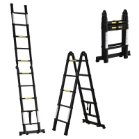 DURHAND 3.2m/10.5ft Telescopic Ladder, Extendable Aluminium Ladder with Anti-slip Pedals, Multi-purpose Portable Foldable 10 Step Ladder, 150kg Capacity, EN131, Black(m-1)