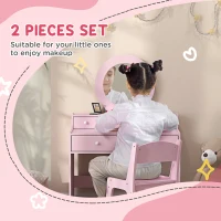 AIYAPLAY Kids Dressing Table Set Kids Make up Table with Stool and Mirror, Storage Drawers, Gift for Aged 3-8(m-4)