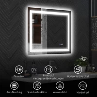 HOMCOM LED-Badezimmerspiegel, Front- und Rückbeleuchtung, Smart-Touch, Entnebelung, 80x60 cm(m-8)