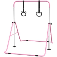 HOMCOM Kinderturnbar met Ringen, Hoogteverstelbaar, Opvouwbaar, Antislip, Stalen Frame, 148x92x88-128 cm, Roze(m-1)