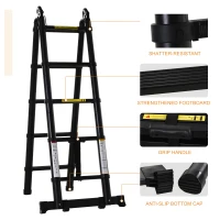 DURHAND 3.2m/10.5ft Telescopic Ladder, Extendable Aluminium Ladder with Anti-slip Pedals, Multi-purpose Portable Foldable 10 Step Ladder, 150kg Capacity, EN131, Black(m-6)