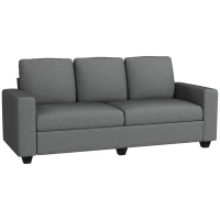 HOMCOM Canapea de 3 Locuri din Material Textil cu Brațe, Perne Căptușite și Înveliș cu Efect de In, 237x94x102 cm, Gri(m-1)