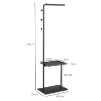 HOMCOM Cuier de Podea în Formă de C cu 3 Cârlige, Bază din piatră și Picioare Antiderapante, 45x28x148 cm, Negru(m-3)