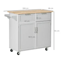HOMCOM Carrello da Cucina Multiuso in Legno con 2 Cassetti, Armadietto e 4 Ruote, 104x46x91cm, Grigio(m-3)