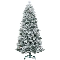 HOMCOM Kunstkerstboom met kunstsneeuw & dennenappels, realistisch, brandvertragend, metalen voet, 180 cm, Groen(m-1)