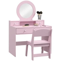 AIYAPLAY Kids Dressing Table Set Kids Make up Table with Stool and Mirror, Storage Drawers, Gift for Aged 3-8(m-1)