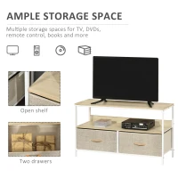 HOMCOM Mobilier pentru Televizor de 47" cu Sertare Pliabile din Material Textil și Raft, 98x29x56 cm, Lemn Natural(m-5)