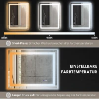 HOMCOM LED-Badezimmerspiegel, Front- und Rückbeleuchtung, Smart-Touch, Entnebelung, 80x60 cm(m-5)