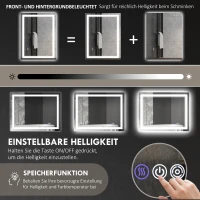 HOMCOM LED-Badezimmerspiegel, Front- und Rückbeleuchtung, Smart-Touch, Entnebelung, 80x60 cm(m-4)
