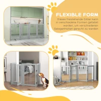 PawHut Bramka Zabezpieczająca dla Psów, Wolnostojąca, Składana, z Drzwiami i Nóżkami, Rama Drewniana, 220x36x91cm, Jasnoszary(m-7)