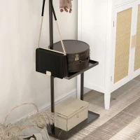 HOMCOM Cuier de Podea în Formă de C cu 3 Cârlige, Bază din piatră și Picioare Antiderapante, 45x28x148 cm, Negru(m-7)