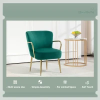 HOMCOM Fotoliu Tapițat în Stil Retro din Catifea cu Brațe și Picioare Aurite, 62x69x79 cm, Verde(m-6)
