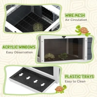 PawHut Tortoise Table with Wooden Lamp Holder, Wooden Tortoise House w/ Openable Lids, Pull-Out Trays - Grey(m-7)